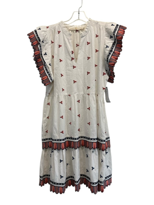 Marie Oliver Size XS White, Pink & Navy Cotton Embroidered Cap Sleeve Dress White, Pink & Navy / XS