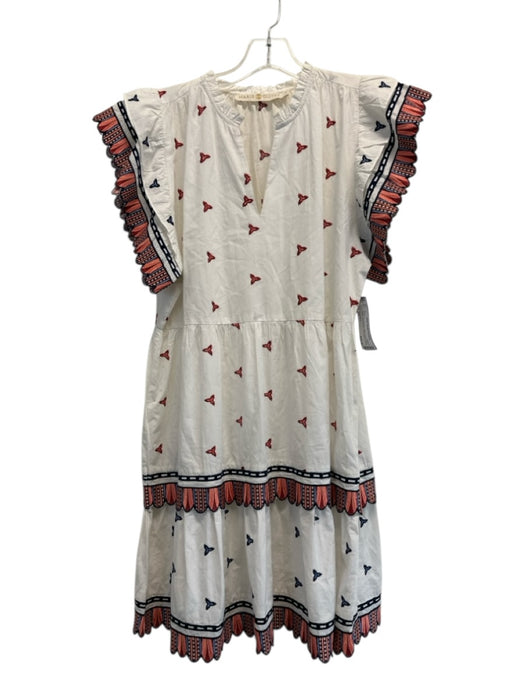 Marie Oliver Size XS White, Pink & Navy Cotton Embroidered Cap Sleeve Dress White, Pink & Navy / XS