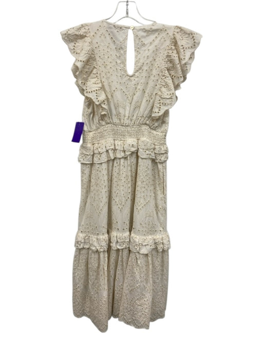 Cleobella Size S White & Cream Cotton Yellow Bead Ruffle Cap Sleeve V Neck Dress White & Cream / S