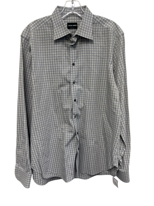 Armani Size 15.5 Gray & Beige Cotton Plaid Button up Men's Long Sleeve Shirt Gray & Beige / 15.5