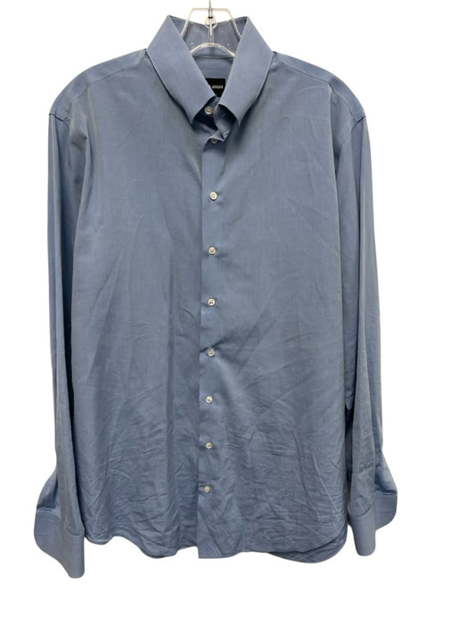 Armani AS IS Size 16 Blue Cotton Solid Button Up Men's Long Sleeve Shirt Blue / 16
