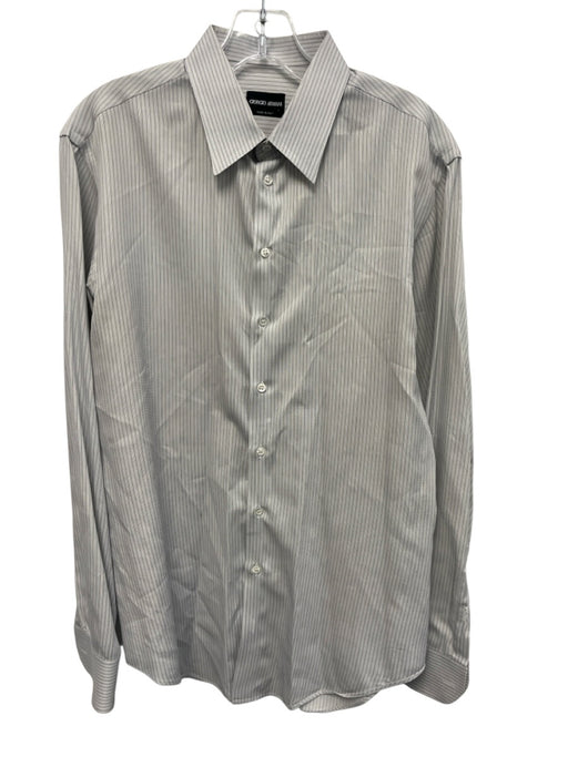 Armani Size 15.75 Gray Cotton Striped Button up Men's Long Sleeve Shirt Gray / 15.75
