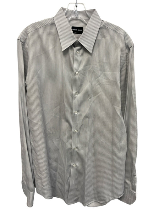 Armani Size 15.75 Gray Cotton Striped Button up Men's Long Sleeve Shirt Gray / 15.75