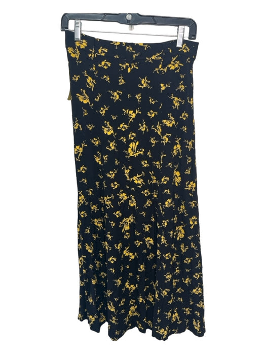 Ganni Size 36 Black & Yellow Viscose Floral Midi Button Front Skirt Black & Yellow / 36