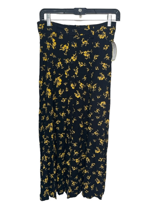 Ganni Size 36 Black & Yellow Viscose Floral Midi Button Front Skirt Black & Yellow / 36