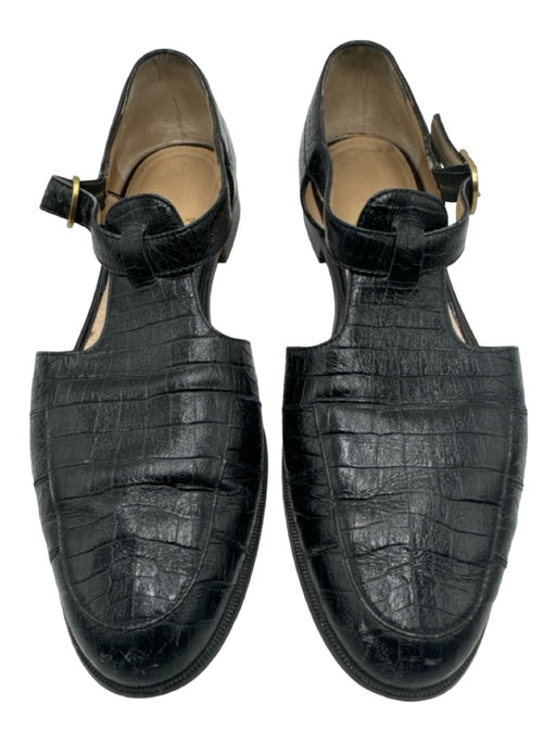 Salvatore Ferragamo Shoe Size 9 Black Croc Almond Toe Ankle Strap Sandals Black / 9