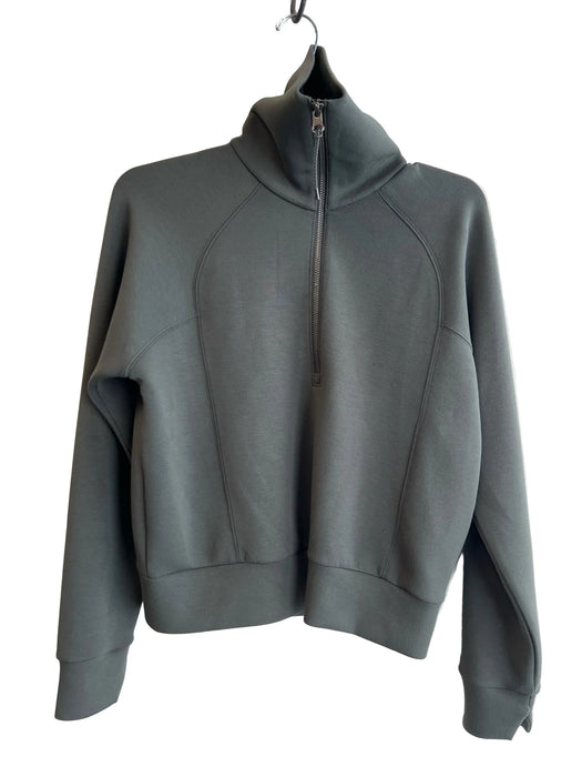 Spanx Size S Green Polyester Long Sleeve solid color 3/4 Zip Lined Sweater