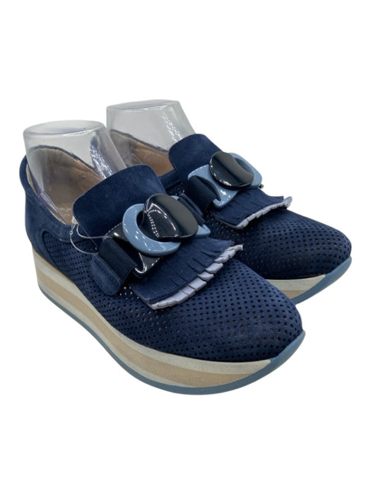 Softwaves Shoe Size 38.5 Blue & Multi Leather Perforated Platform Sneakers Blue & Multi / 38.5