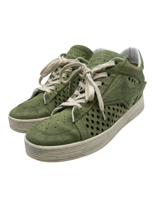 A.S. 98 Shoe Size 38 Green & White Leather Perforated Low Top Lace Up Sneakers Green & White / 38
