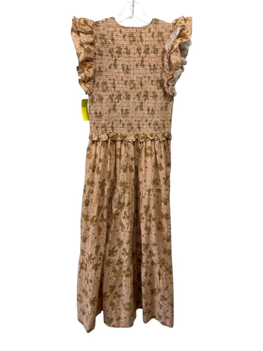 Elan Size S Orange & Multi Cotton Floral Ruffle Cap Sleeve V Neck Dress Orange & Multi / S