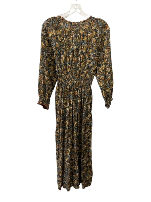 Doen Size S Navy & Multi Cotton Floral Tie Neck Long Sleeve Maxi Dress Navy & Multi / S