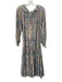 Free People Size XS White, Blue, Multi Polyester Long Sleeve Floral Midi Dress White, Blue, Multi / XS