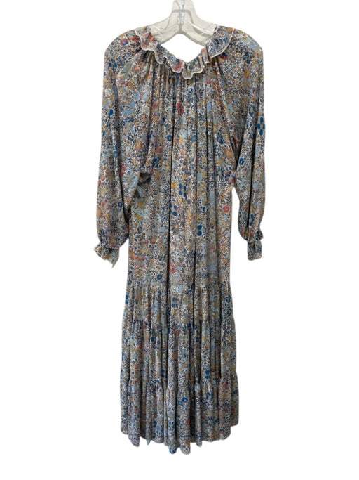 Free People Size XS White, Blue, Multi Polyester Long Sleeve Floral Midi Dress White, Blue, Multi / XS