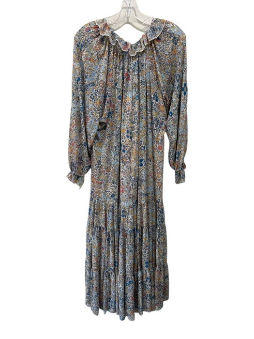 Free People Size XS White, Blue, Multi Polyester Long Sleeve Floral Midi Dress White, Blue, Multi / XS