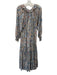 Free People Size XS White, Blue, Multi Polyester Long Sleeve Floral Midi Dress White, Blue, Multi / XS