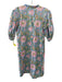 Le Bazar Coastal Size M Blue, Green, Multi Cotton Floral Short Puff Sleeve Dress Blue, Green, Multi / M