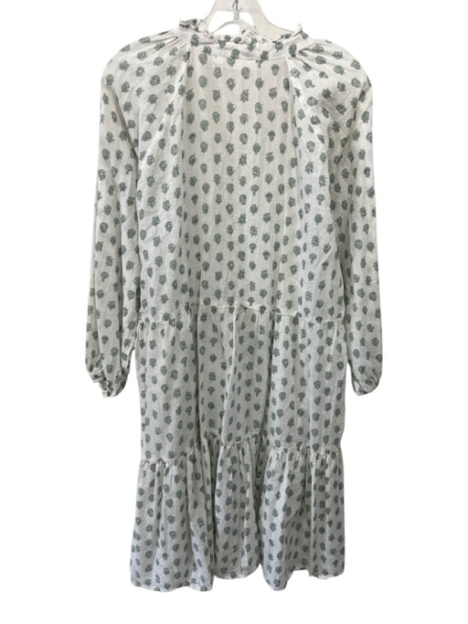 Roller Rabbit Size M White & Green Cotton Long puff sleeve Floral Print Dress White & Green / M