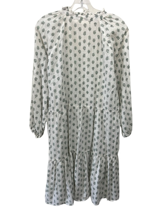 Roller Rabbit Size M White & Green Cotton Long puff sleeve Floral Print Dress White & Green / M