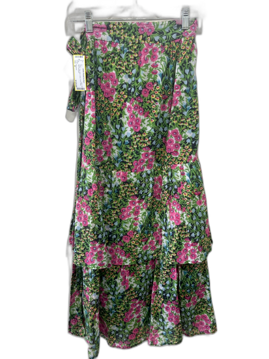 Banjanan Size M Green, Pink, Multi Cotton Floral Wrap Midi Skirt Green, Pink, Multi / M