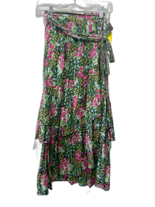 Banjanan Size M Green, Pink, Multi Cotton Floral Wrap Midi Skirt Green, Pink, Multi / M