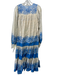 Matta Size S Blue & Cream Cotton Gauze Stripe & Floral Tiered Long Sleeve Dress Blue & Cream / S