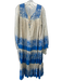 Matta Size S Blue & Cream Cotton Gauze Stripe & Floral Tiered Long Sleeve Dress Blue & Cream / S