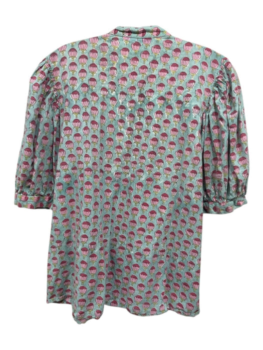Le Bazar Coastal Size M Blue & Multi Cotton Floral 1/2 Sleeve 1/2 Button Top Blue & Multi / M