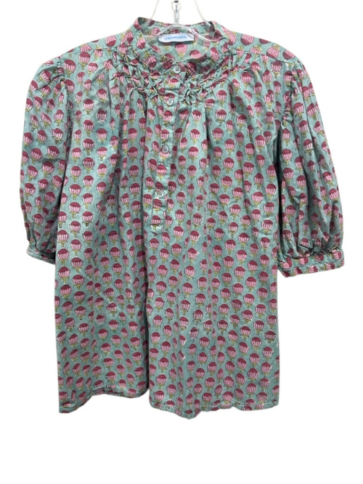 Le Bazar Coastal Size M Blue & Multi Cotton Floral 1/2 Sleeve 1/2 Button Top Blue & Multi / M