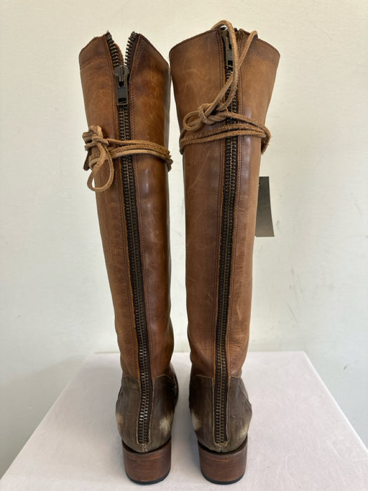 Freebird Shoe Size 9 Brown Leather Brushed Lace Up Western Knee High Boots