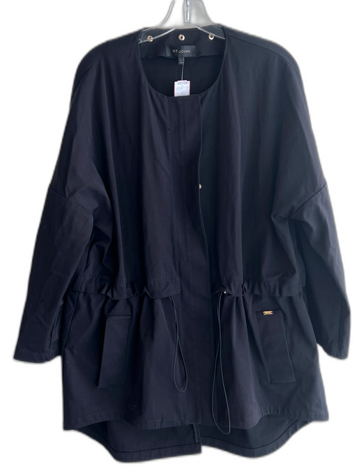St. John Size L Black Nylon Blend Zip Front Drawstring Hip Length Jacket Black / L