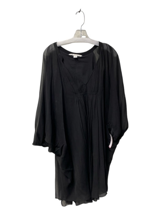 Diane Von Furstenberg Size 10 Black Silk V Neck Long Sleeve Sheer Overlay Dress Black / 10