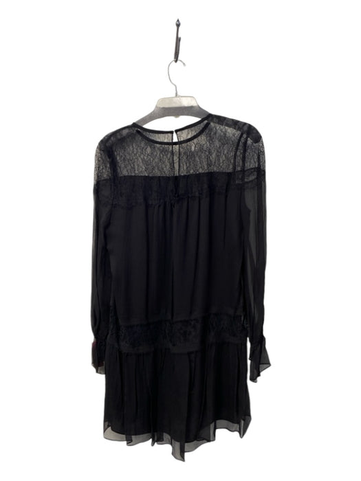 Ramy Brook Size M Black Silk Long Sleeve Lace Detail Round Neck Dress Black / M