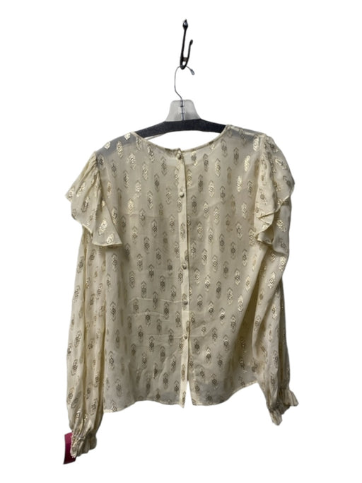 Loveshackfancy Size M Cream & Gold Silk Blend Round Neck Long Sleeve Top Cream & Gold / M