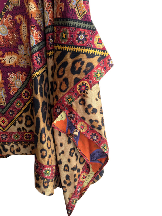 Etro Multi Silk All Over Print Side Button Animal Print Poncho