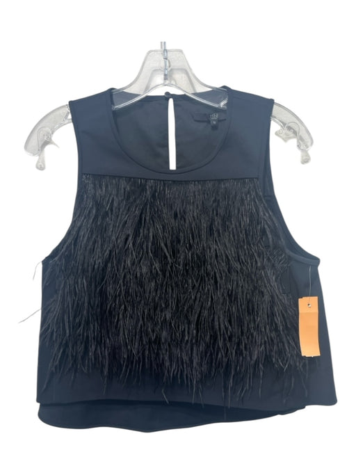 Tibi Size 10 Black Triacetate Keyhole Back feather Sleeveless Top Black / 10