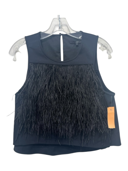 Tibi Size 10 Black Triacetate Keyhole Back feather Sleeveless Top Black / 10