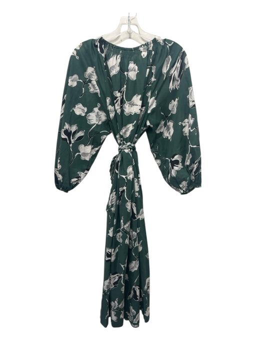 The Great Size 2 Green, Black, White Cotton Long puff sleeve Floral Midi Dress Green, Black, White / 2