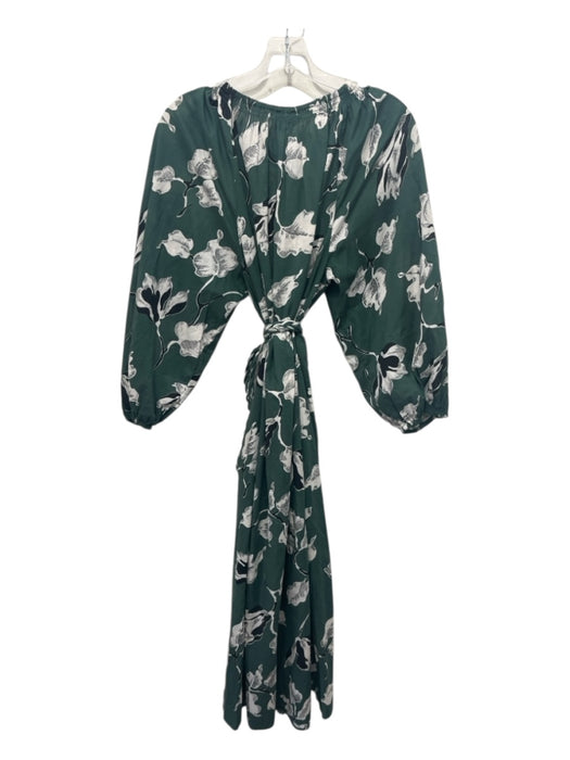 The Great Size 2 Green, Black, White Cotton Long puff sleeve Floral Midi Dress Green, Black, White / 2
