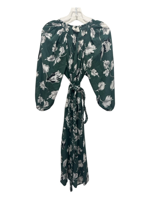 The Great Size 2 Green, Black, White Cotton Long puff sleeve Floral Midi Dress Green, Black, White / 2