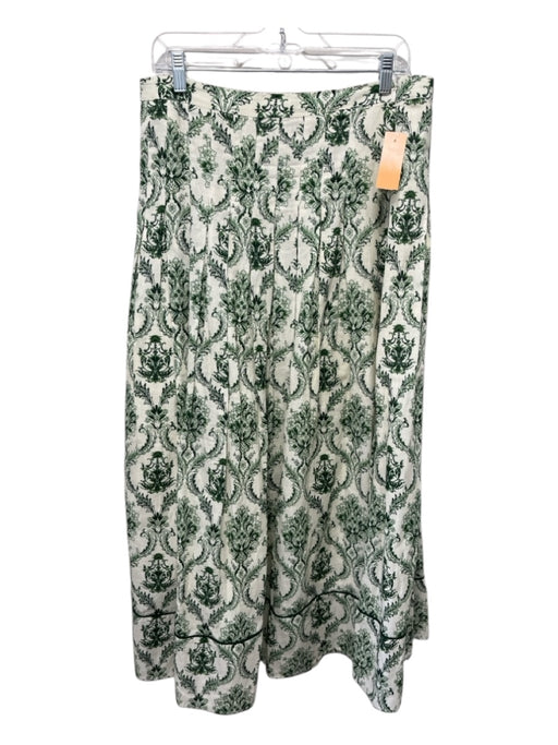 Mason's Daughter Size XL Green & White COTTON & LINEN Side Zip Paisley Skirt Green & White / XL