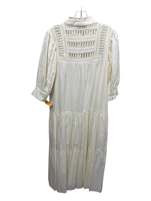 Sea New York Size Large Cream Cotton Short Balloon Sleeve Ladder Lace Dress Cream / Large