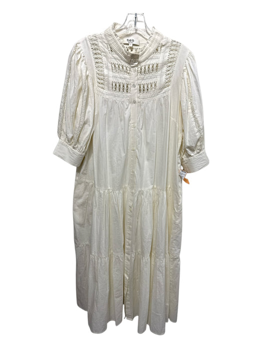 Sea New York Size Large Cream Cotton Short Balloon Sleeve Ladder Lace Dress Cream / Large