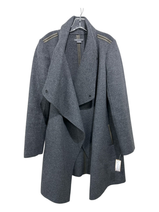 Vince Size L Charcoal Gray Wool Leather trim Open Front Long Sleeve Coat Charcoal Gray / L