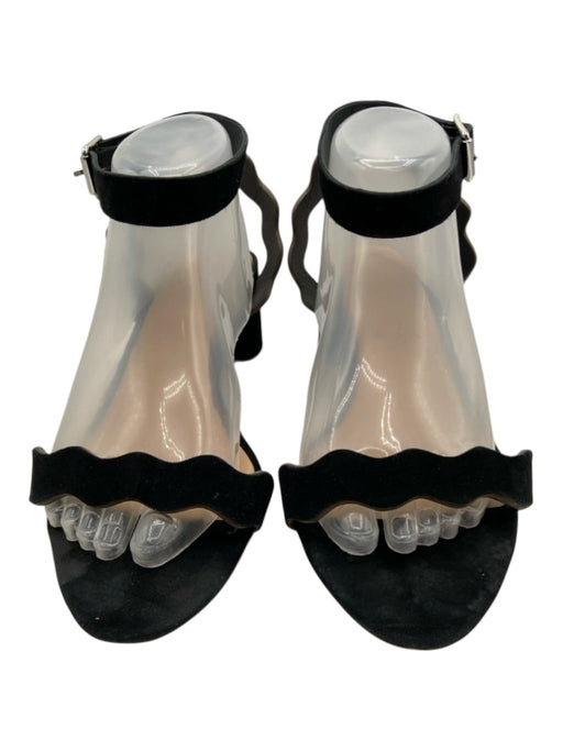 Loeffler Randall Shoe Size 11B Black Suede Scallop Detail Ankle Buckle Sandals Black / 11B