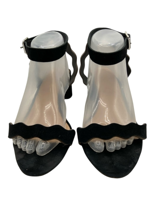 Loeffler Randall Shoe Size 11B Black Suede Scallop Detail Ankle Buckle Sandals Black / 11B