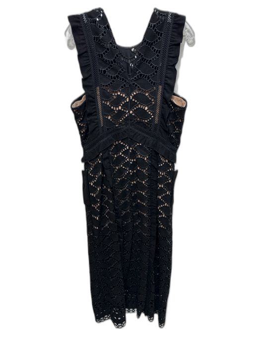 Self Portrait Size 10 Black Faux Suede Lace Overlay Button Detail Dress Black / 10