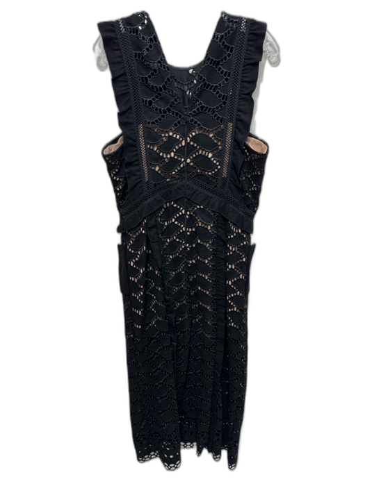Self Portrait Size 10 Black Faux Suede Lace Overlay Button Detail Dress Black / 10