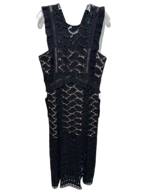 Self Portrait Size 10 Black Faux Suede Lace Overlay Button Detail Dress Black / 10