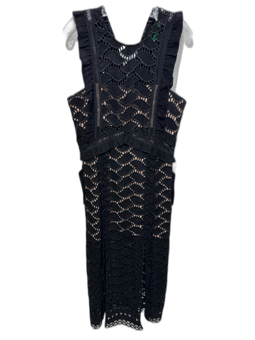 Self Portrait Size 10 Black Faux Suede Lace Overlay Button Detail Dress Black / 10