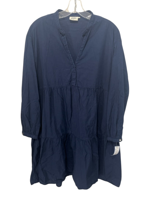 Hartford Size 2 Navy Cotton V Neck Long Cuff Sleeve Above knee Solid Dress Navy / 2